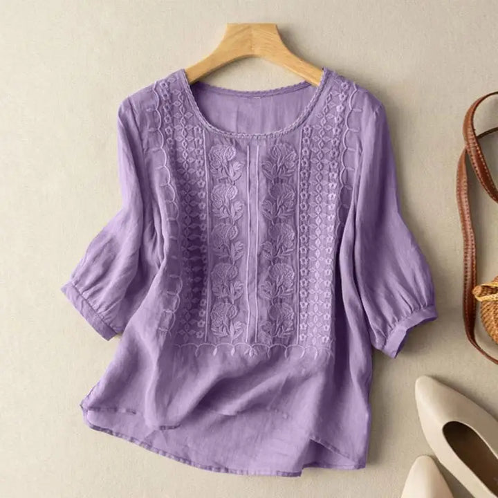 Women's Casual Loose Fit Floral Pattern Blouse | Three Quarter Sleeves