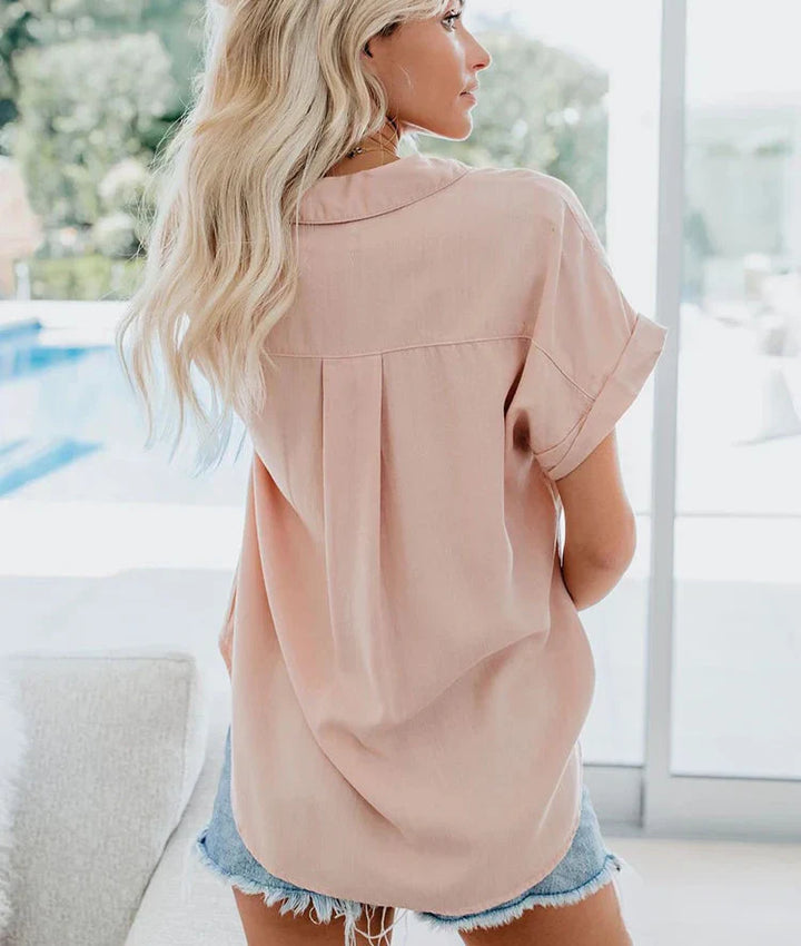 Women's Casual Relaxed Fit Button Up Blouse | Short Sleeves