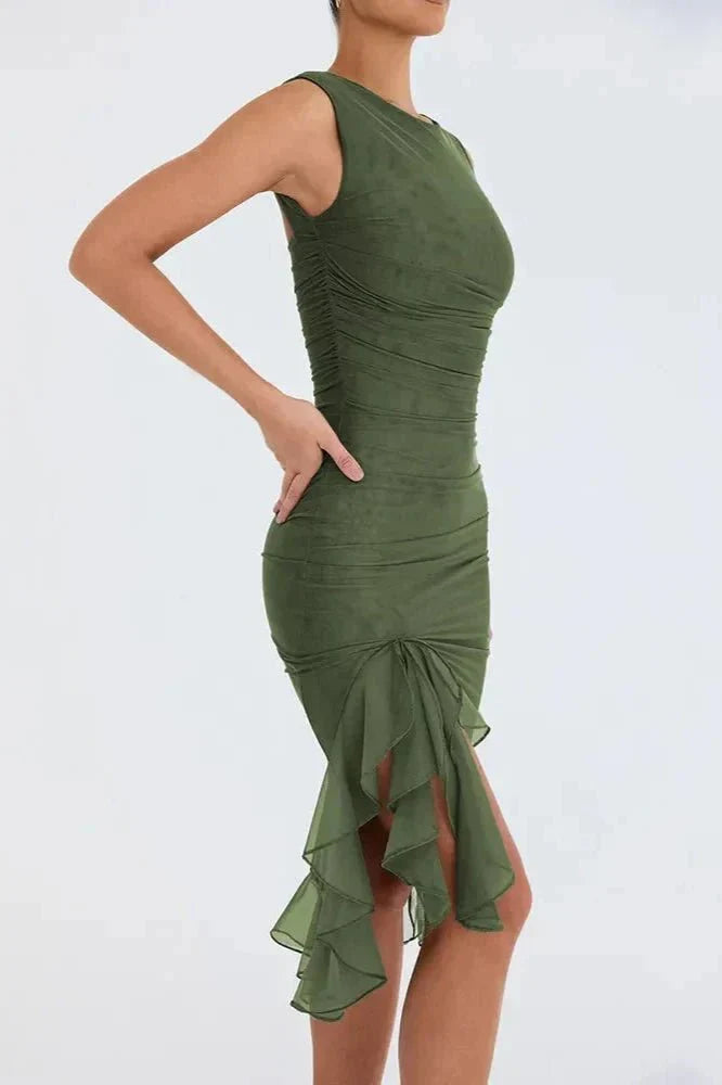 Women's Ruched Sleeveless Wedding Guest Dress | Midi