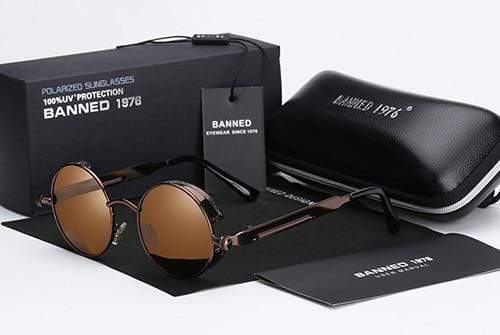 Men's Retro Steampunk Design Round Sunglasses | Polarized