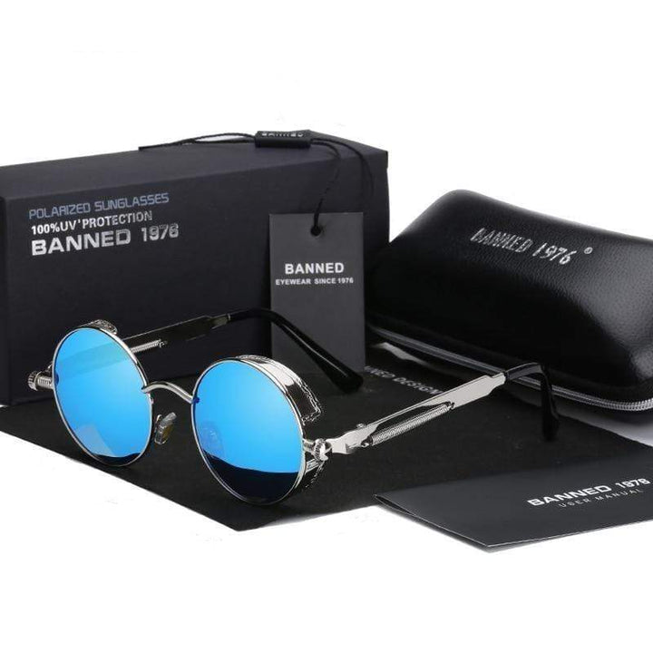 Men's Retro Steampunk Design Round Sunglasses | Polarized