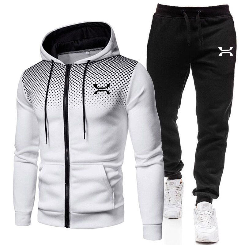 Men's Sports Hooded Jacket and Jogger Tracksuit Set | Two Piece