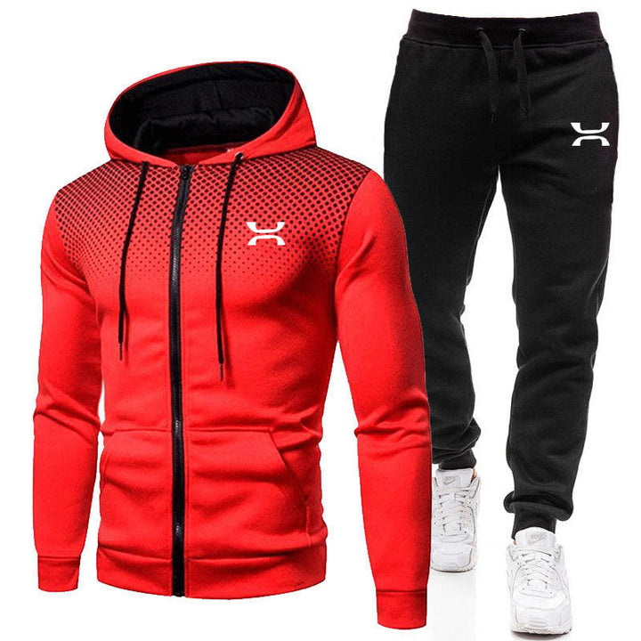 Men's Sports Hooded Jacket and Jogger Tracksuit Set | Two Piece