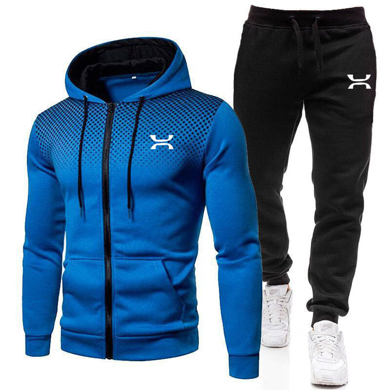 Men's Sports Hooded Jacket and Jogger Tracksuit Set | Two Piece