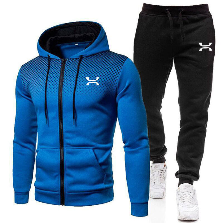 Men's Sports Hooded Jacket and Jogger Tracksuit Set | Two Piece