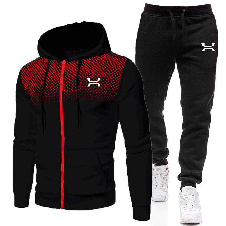 Men's Sports Hooded Jacket and Jogger Tracksuit Set | Two Piece
