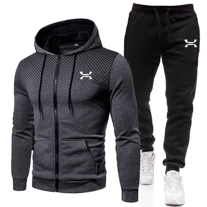 Men's Sports Hooded Jacket and Jogger Tracksuit Set | Two Piece