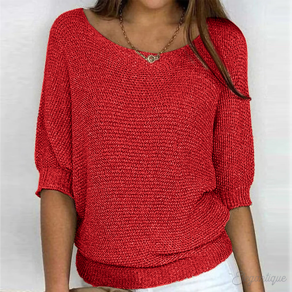 Women's Elegant Round Neck Top | Three Quarter Sleeves