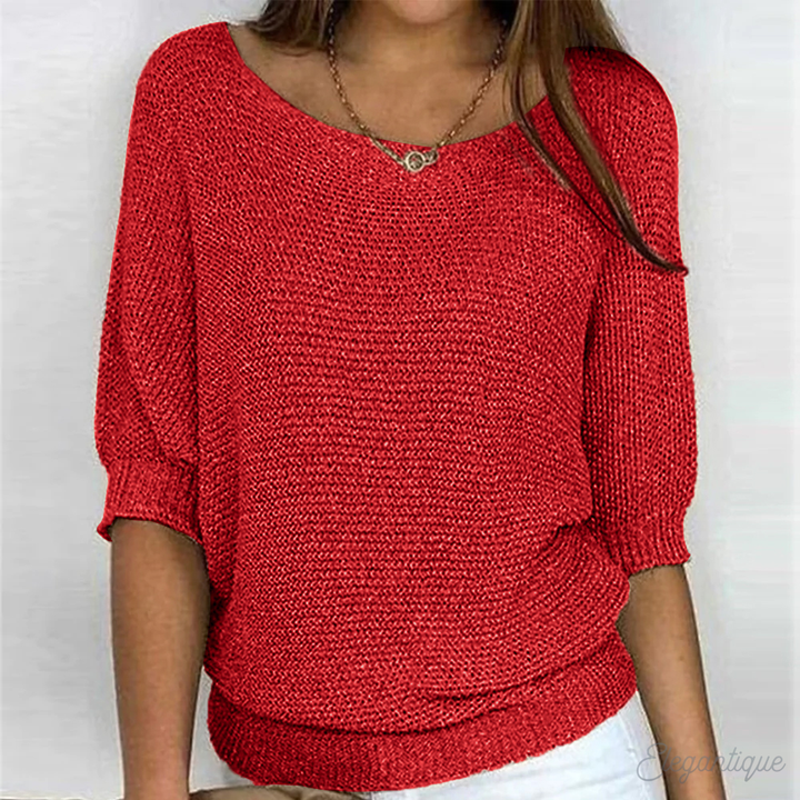 Women's Elegant Round Neck Top | Three Quarter Sleeves