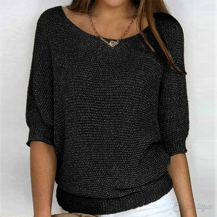 Women's Elegant Round Neck Top | Three Quarter Sleeves