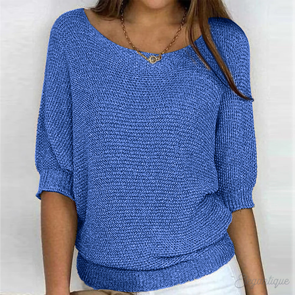 Women's Elegant Round Neck Top | Three Quarter Sleeves