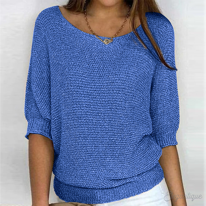 Women's Elegant Round Neck Top | Three Quarter Sleeves