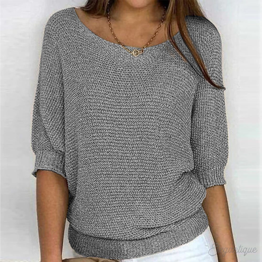 Women's Elegant Round Neck Top | Three Quarter Sleeves