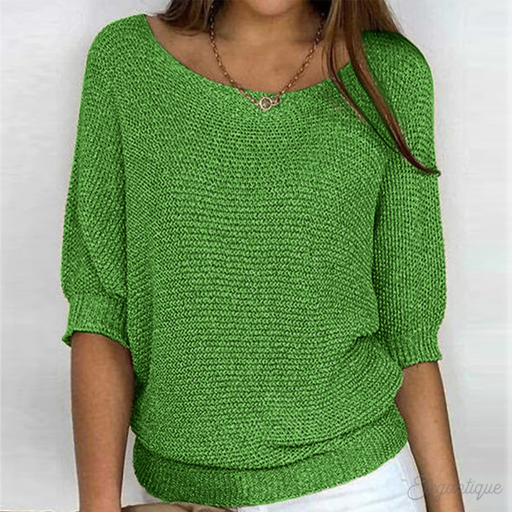 Women's Elegant Round Neck Top | Three Quarter Sleeves