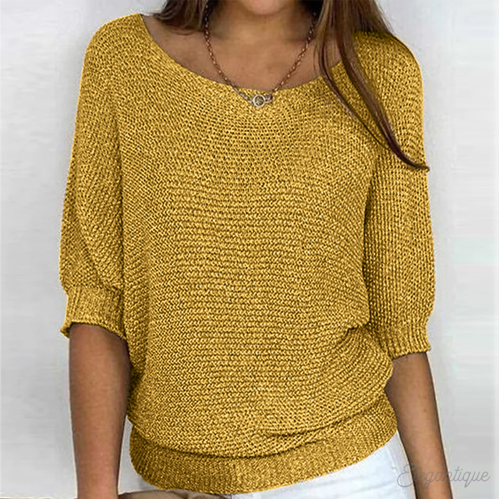 Women's Elegant Round Neck Top | Three Quarter Sleeves