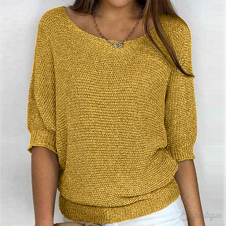 Women's Elegant Round Neck Top | Three Quarter Sleeves