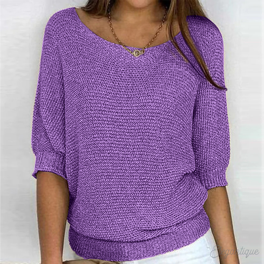 Women's Elegant Round Neck Top | Three Quarter Sleeves