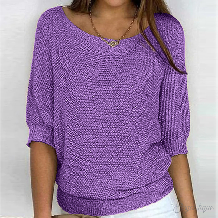 Women's Elegant Round Neck Top | Three Quarter Sleeves