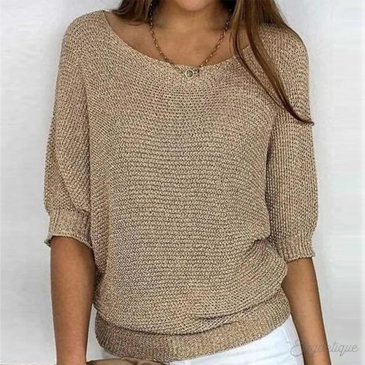 Women's Elegant Round Neck Top | Three Quarter Sleeves