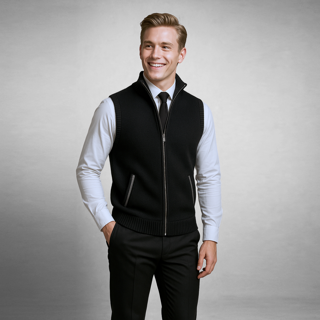 Men's Elegant Stand Collar Vest with Pockets | Full Zip