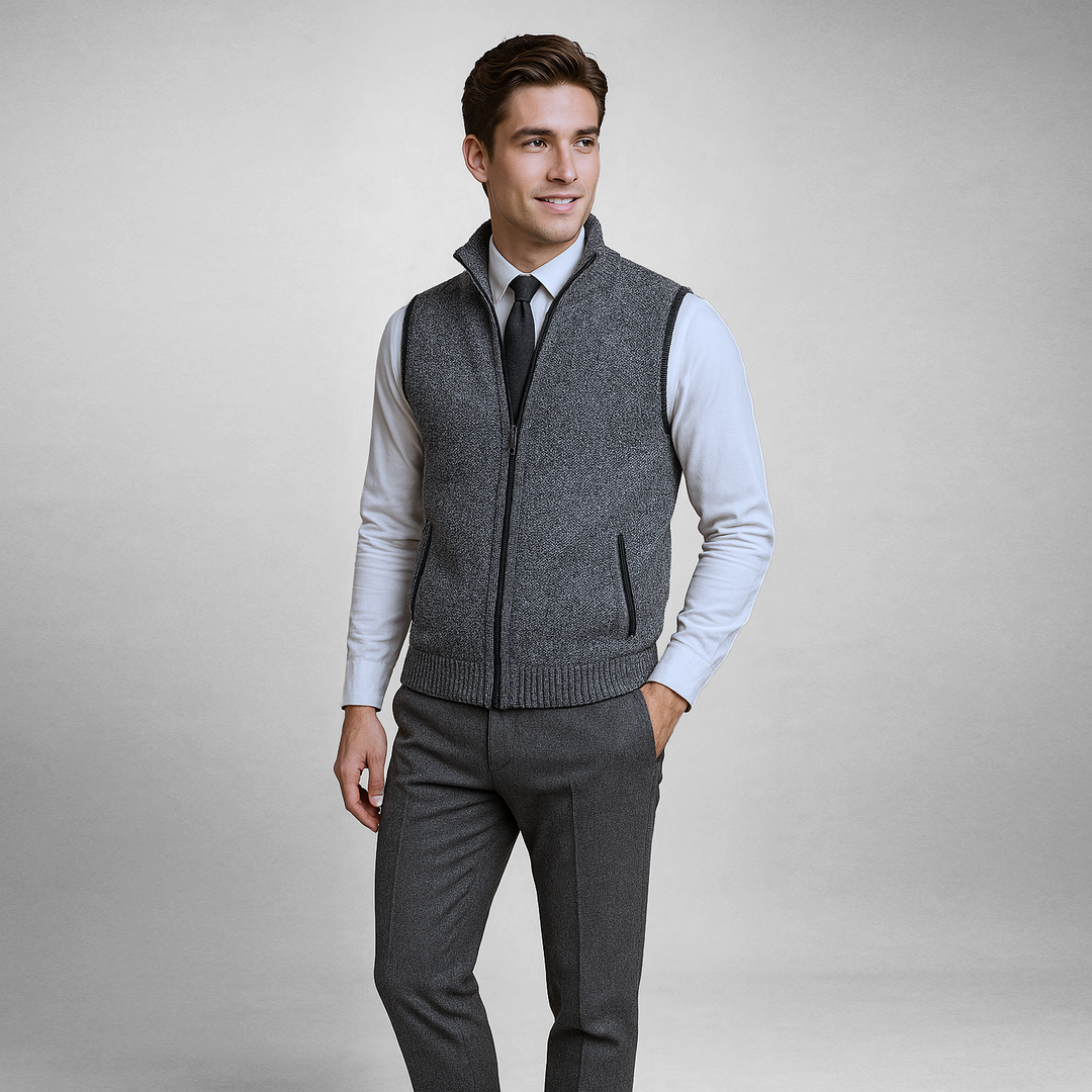 Men's Elegant Stand Collar Vest with Pockets | Full Zip