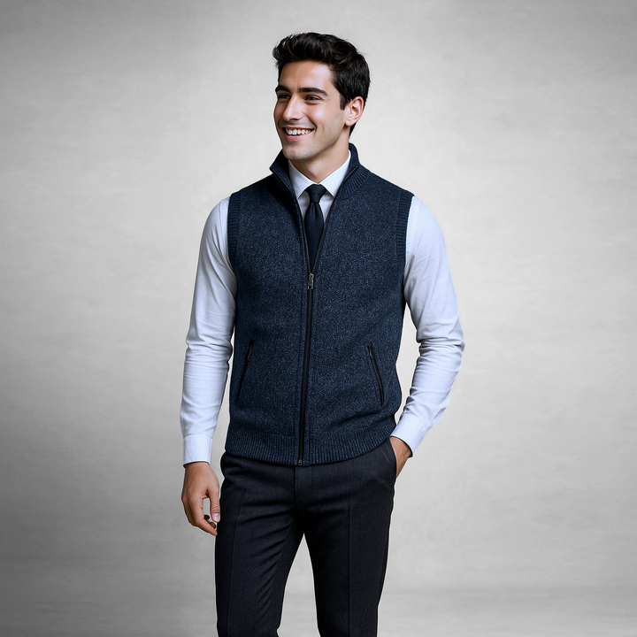 Men's Elegant Stand Collar Vest with Pockets | Full Zip
