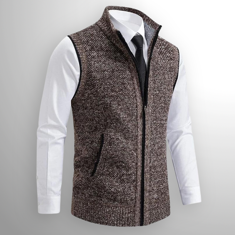 Men's Elegant Stand Collar Vest with Pockets | Full Zip