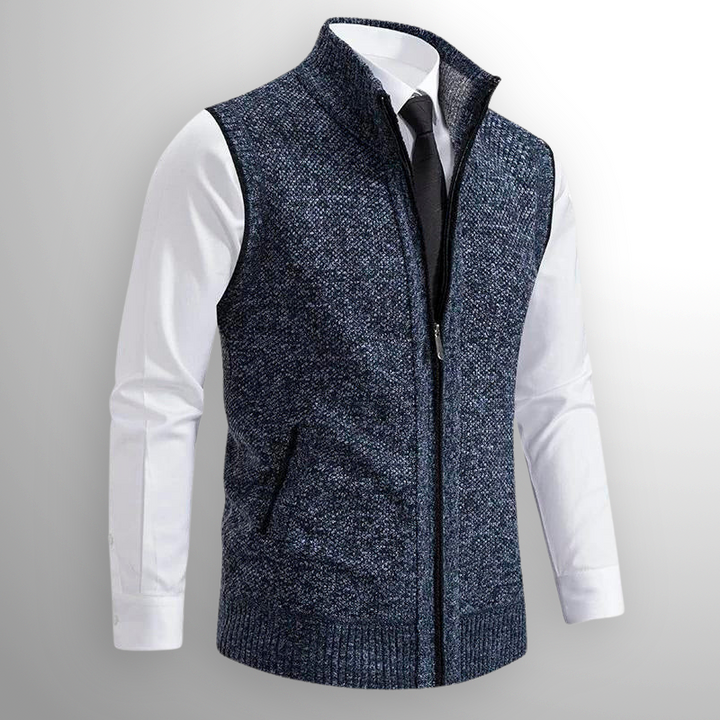 Men's Elegant Stand Collar Vest with Pockets | Full Zip