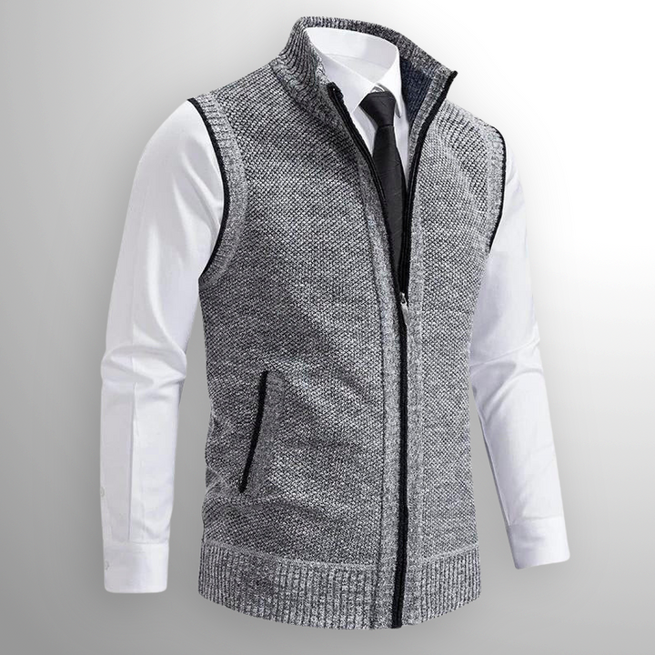 Men's Elegant Stand Collar Vest with Pockets | Full Zip