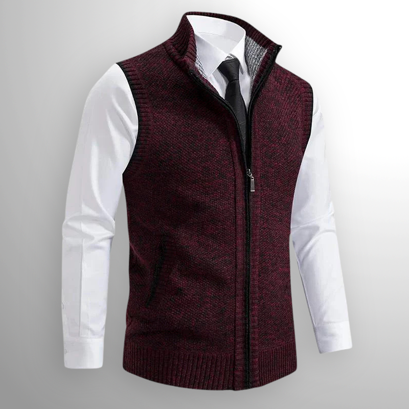 Men's Elegant Stand Collar Vest with Pockets | Full Zip