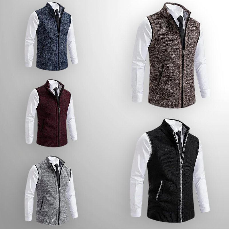 Men's Elegant Stand Collar Vest with Pockets | Full Zip