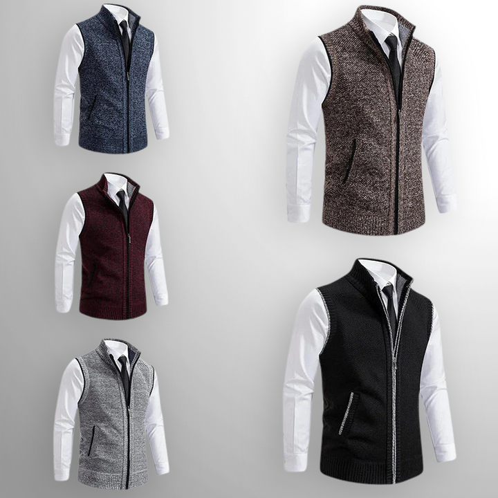 Men's Elegant Stand Collar Vest with Pockets | Full Zip