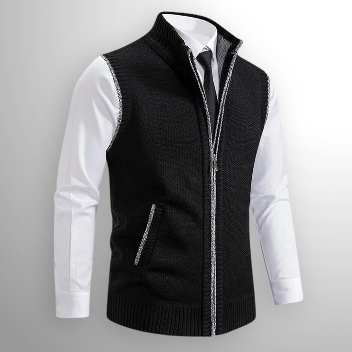 Men's Elegant Stand Collar Vest with Pockets | Full Zip
