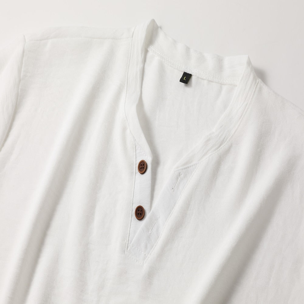 Men's Casual Button Detail V-neck T-Shirt | Summer