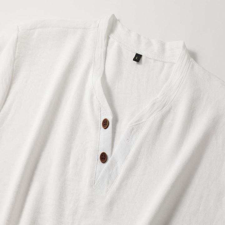 Men's Casual Button Detail V-neck T-Shirt | Summer