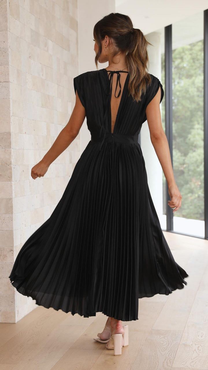 Women's Elegant Pleated V-Neck Dress | Midi