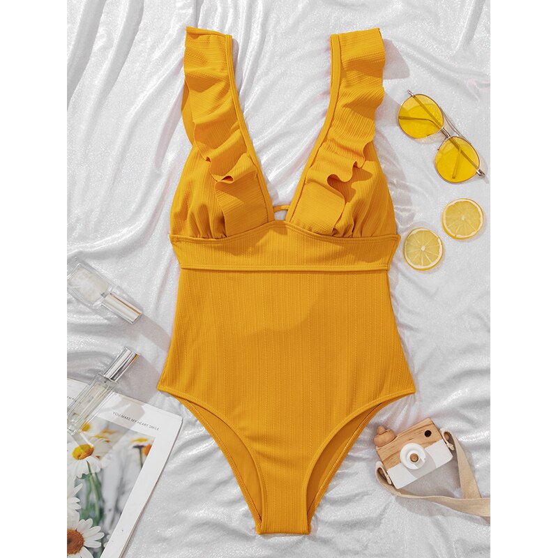 Women's Chique Fluttered V-Neck Swimsuit | One Piece