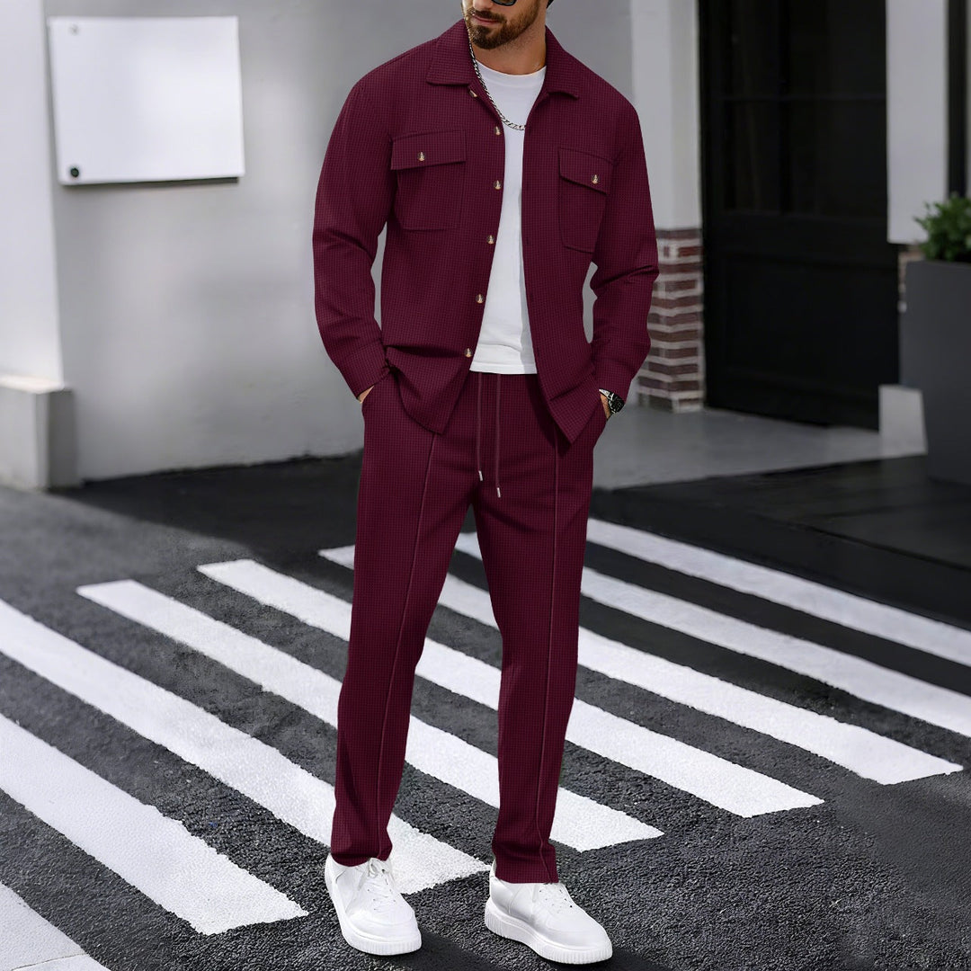 Men's Casual Button Up Jacket and Drawstring Trouser Set | Two Piece