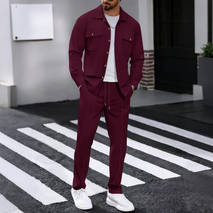 Men's Casual Button Up Jacket and Drawstring Trouser Set | Two Piece