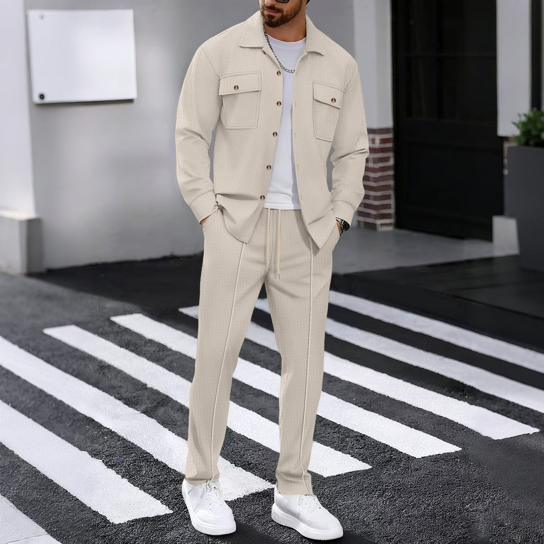 Men's Casual Button Up Jacket and Drawstring Trouser Set | Two Piece