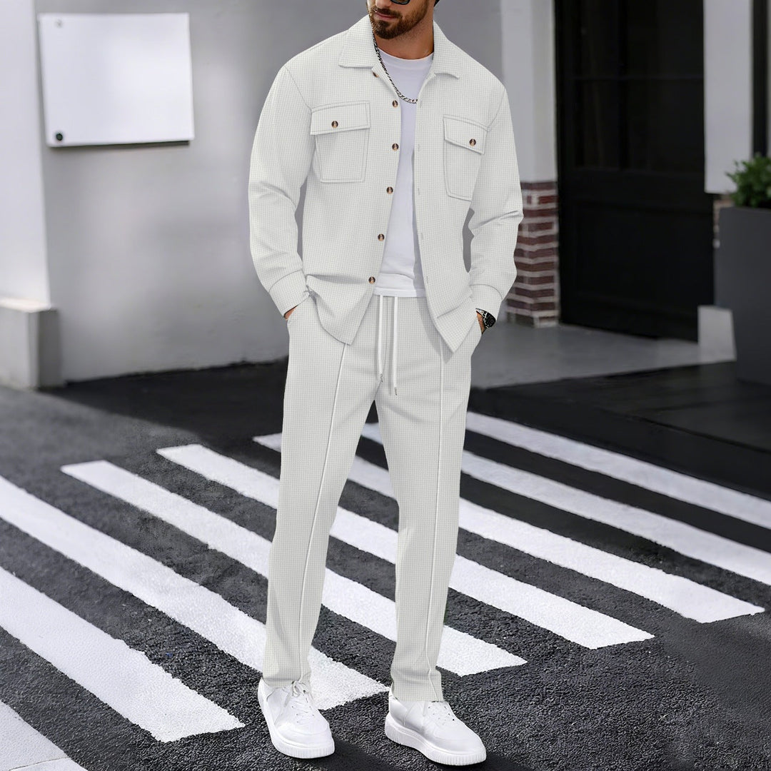 Men's Casual Button Up Jacket and Drawstring Trouser Set | Two Piece
