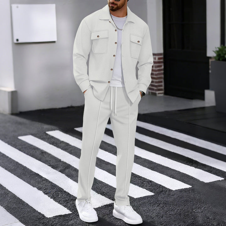 Men's Casual Button Up Jacket and Drawstring Trouser Set | Two Piece