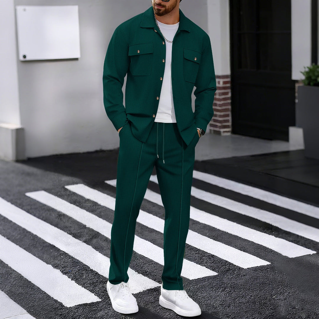 Men's Casual Button Up Jacket and Drawstring Trouser Set | Two Piece