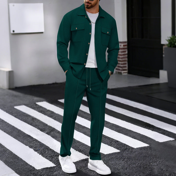 Men's Casual Button Up Jacket and Drawstring Trouser Set | Two Piece