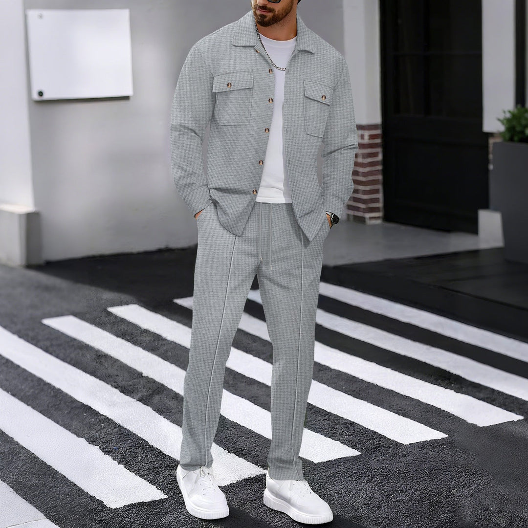 Men's Casual Button Up Jacket and Drawstring Trouser Set | Two Piece