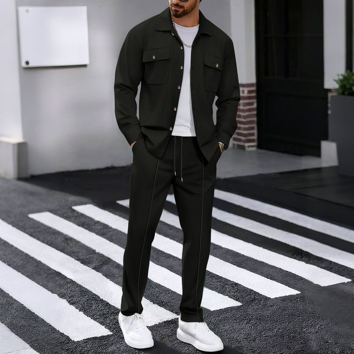 Men's Casual Button Up Jacket and Drawstring Trouser Set | Two Piece