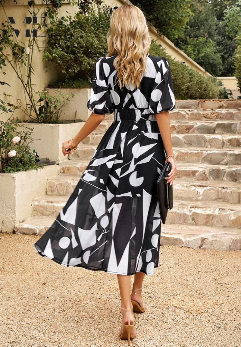 Women's Elegant Colorful Print Summer Dress | Midi