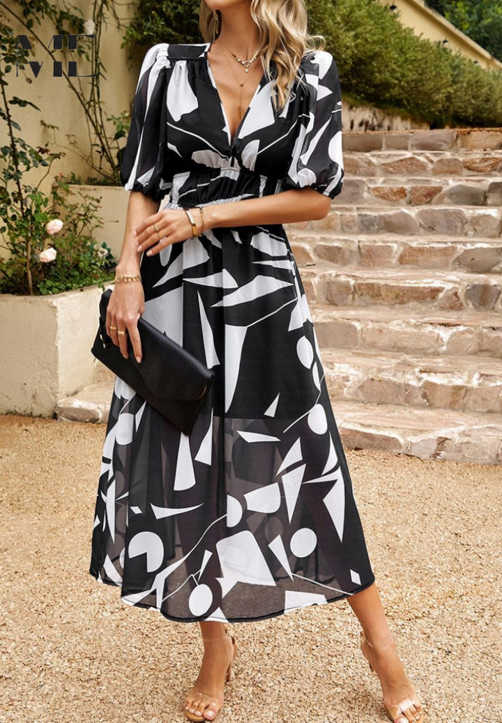 Women's Elegant Colorful Print Summer Dress | Midi