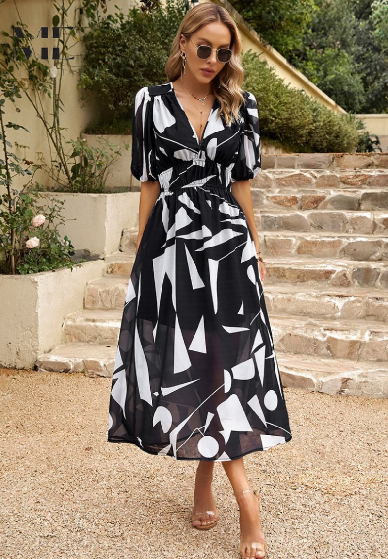 Women's Elegant Colorful Print Summer Dress | Midi