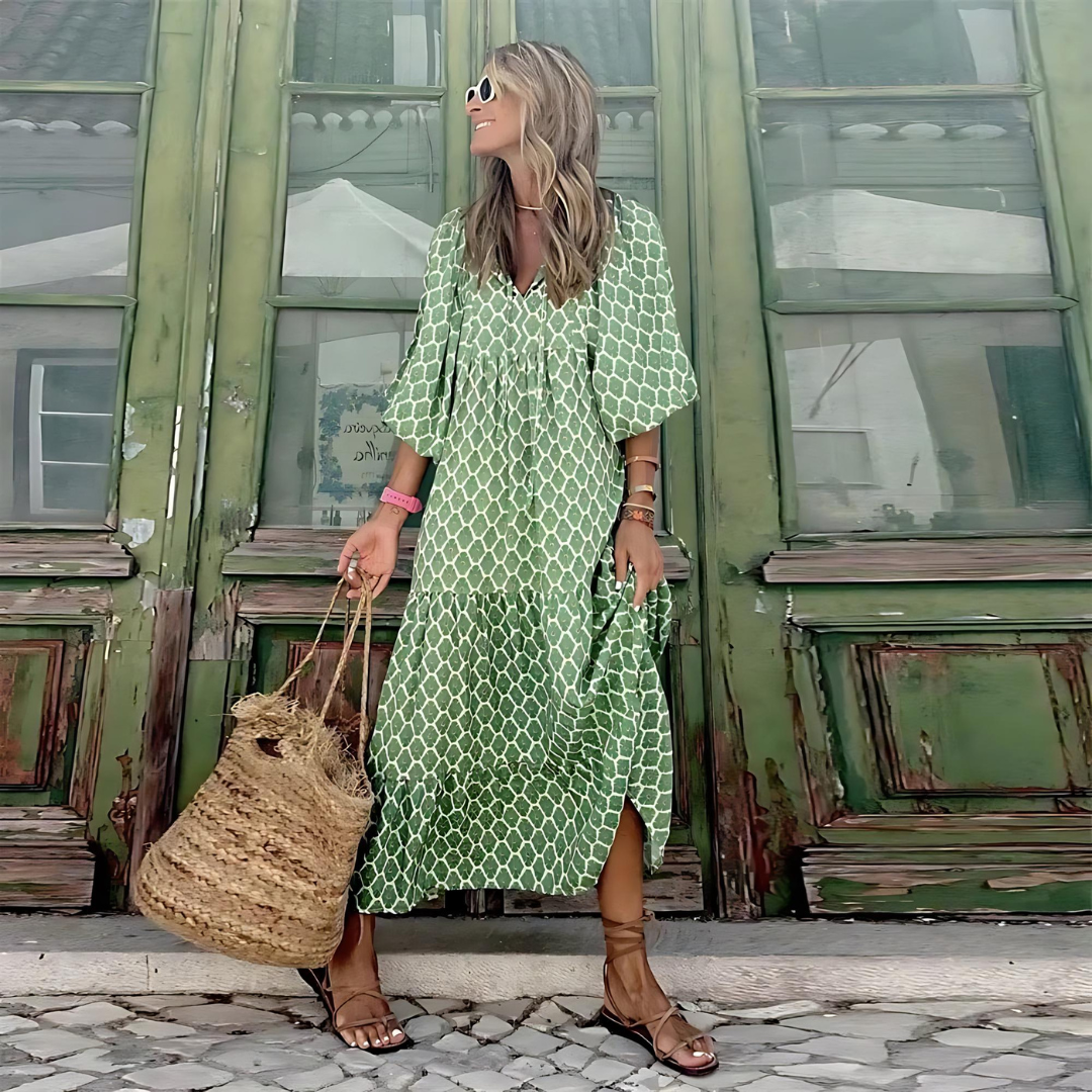 Women's Elegant Boho V-Neck Beach Dress | Maxi